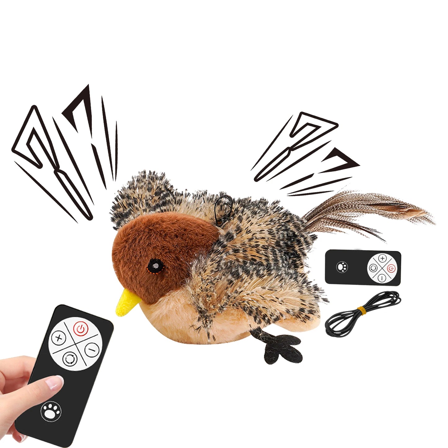 Remote Control Simulated Chirping Bird Toy Plush Chirping Cat Toy Interactive Bird Cat Feather Toy Melodys Chaser For Kitten