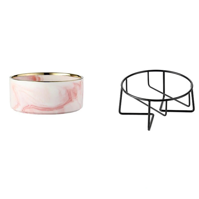 Ceramic Cat Bowl Double Marble Feeder for Dog Puppy with Raised Stand Non-Slip Feeding Food and Water Accessories Products #P021