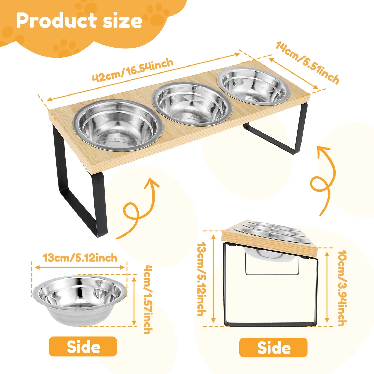 Elevated Cat Bowls 15° Tilted Pet Raised Bowls Height Adjustable Raised Cat Bowl Stainless Steel / Ceramic Bowl Anti Vomitting