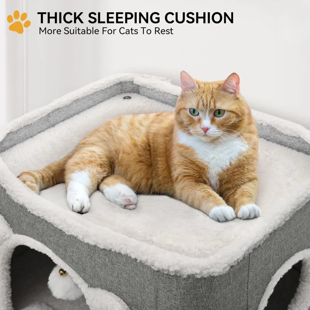 3-Tier Cat House, Cat Beds for Indoor Cats, Modern Cat Condo with Highway Cave, Scratch & Itching Post, Climbing Stand,