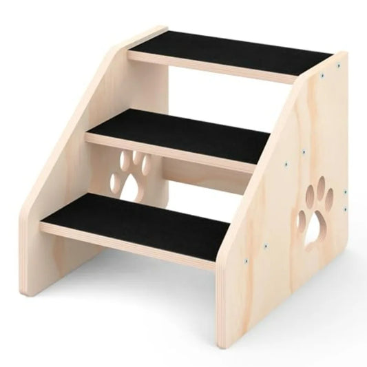 Dog Stairs Wooden 3Step Dog Ramp for Small Medium Large Older Cat Puppy Essentials Pet Step Ladder for High Bed Couch Car