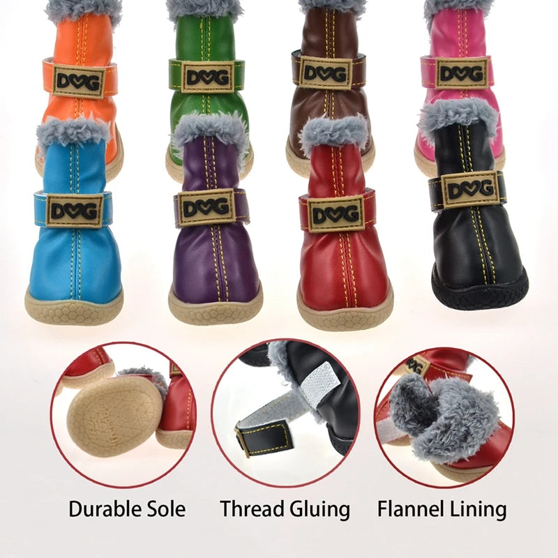 4pcs Winter Dog Shoes Waterproof Shoes For Small Medium Dogs Winter Snow Boots For Dogs Warm Chihuahua Teddy Puppy Shoes
