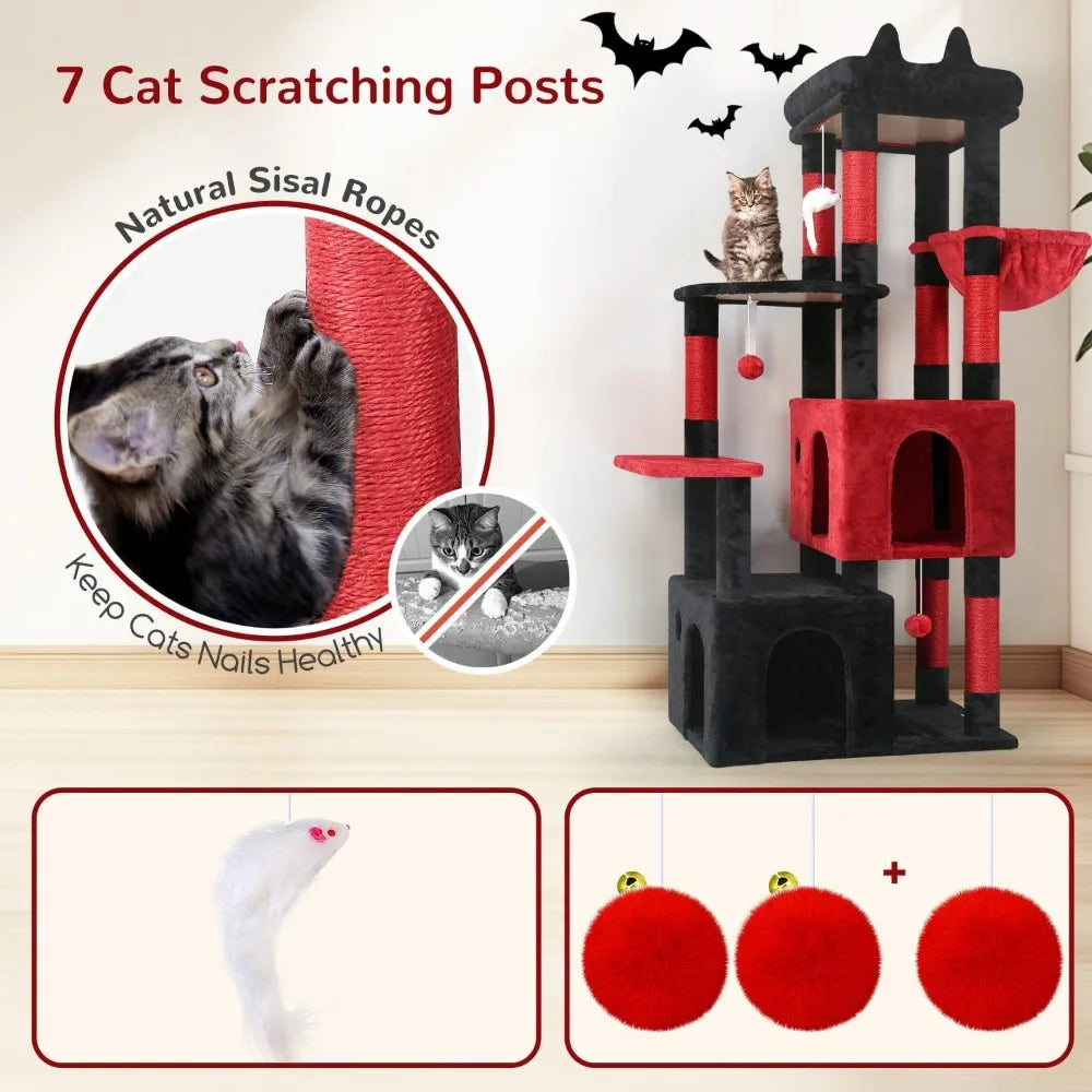 Gothic Cat Tower for Indoor Cats, Heavy Duty Goth Cat Trees for Large Cats Adult Big Cats Maine Coon Cat Tree with Scr
