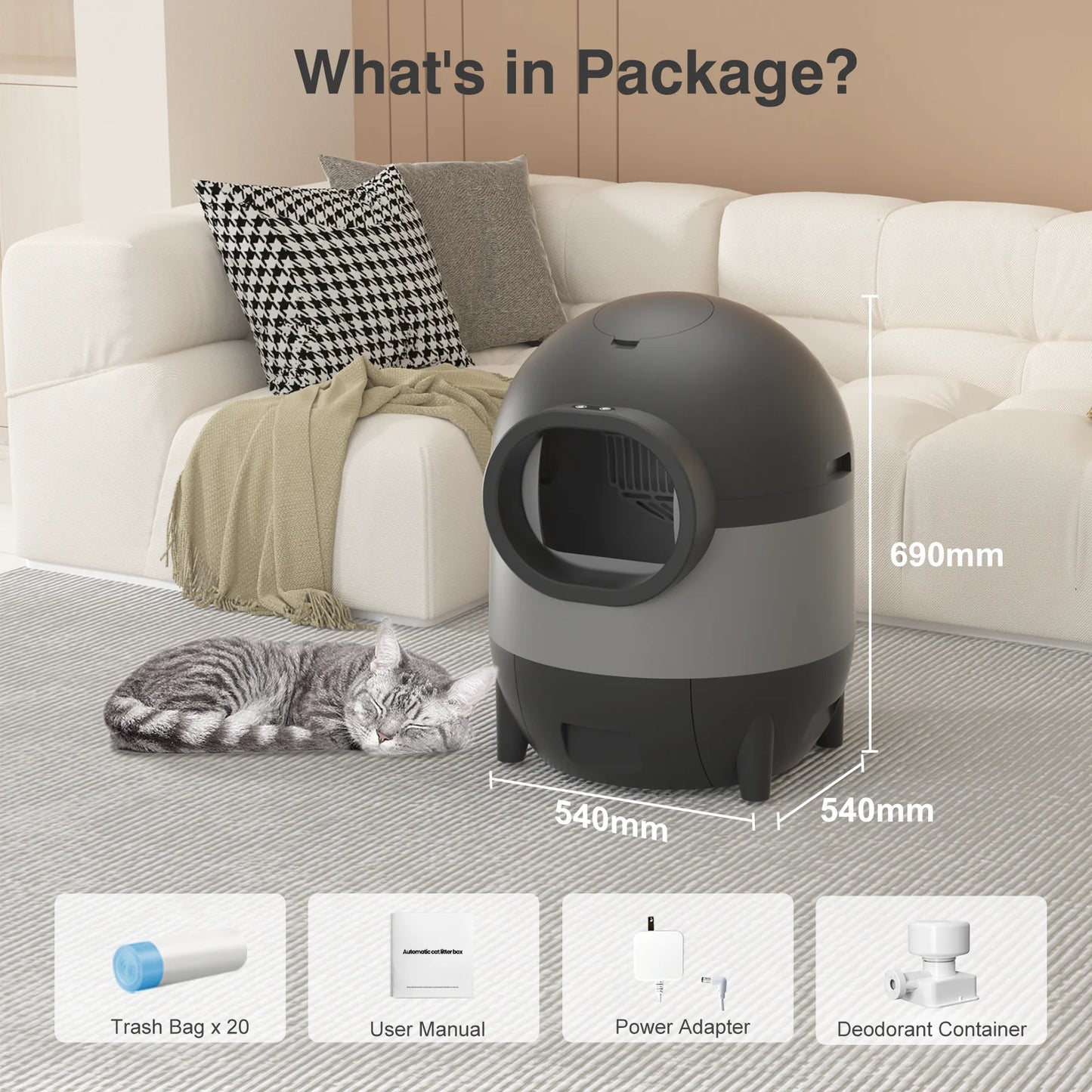 Self-Cleaning Automatic Cat Litter Box Smart Cat Toilet Odor-Free Self-Defendable Cat Sandbox Cat Product