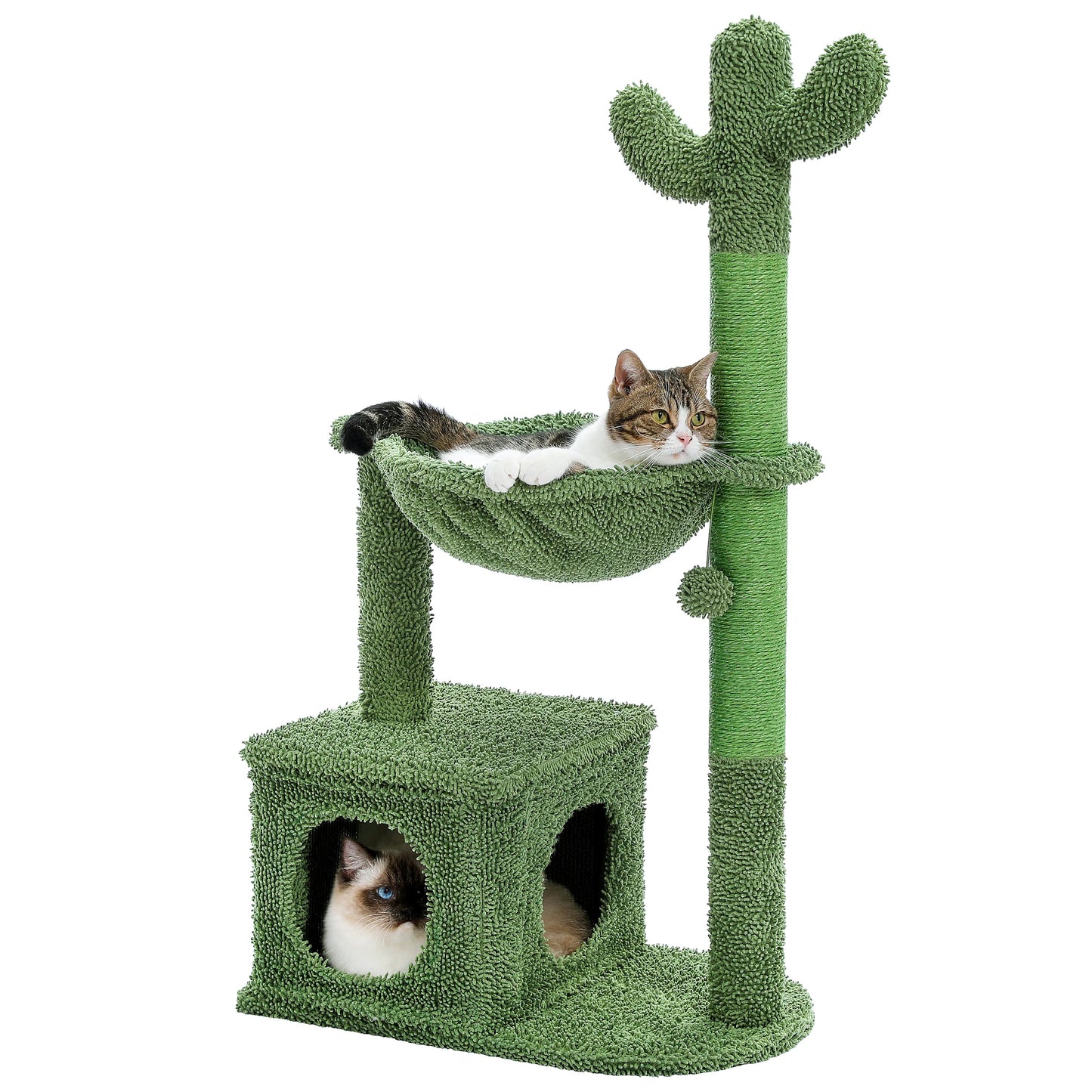 Cactus Cat Tree with Large Condo, Hammock, Dangling Ball, Small Cat Tower, Cat Scratching Post for Indoor, Cat Toys