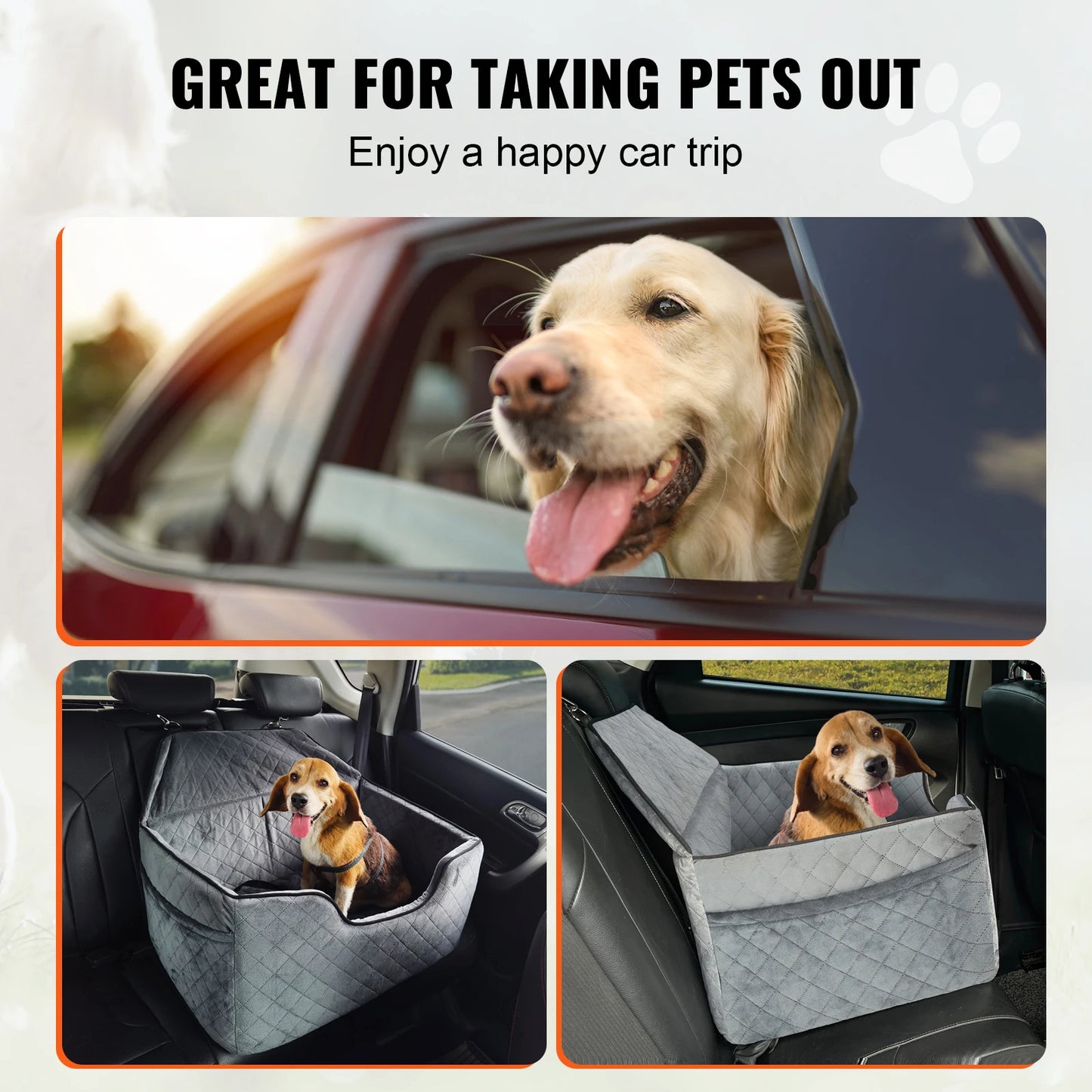 Dog Car Seat Dog Booster Seat for Car with A Storage Pocket Sponge Filling Car Bed for Medium Large Dog up to 55 lbs