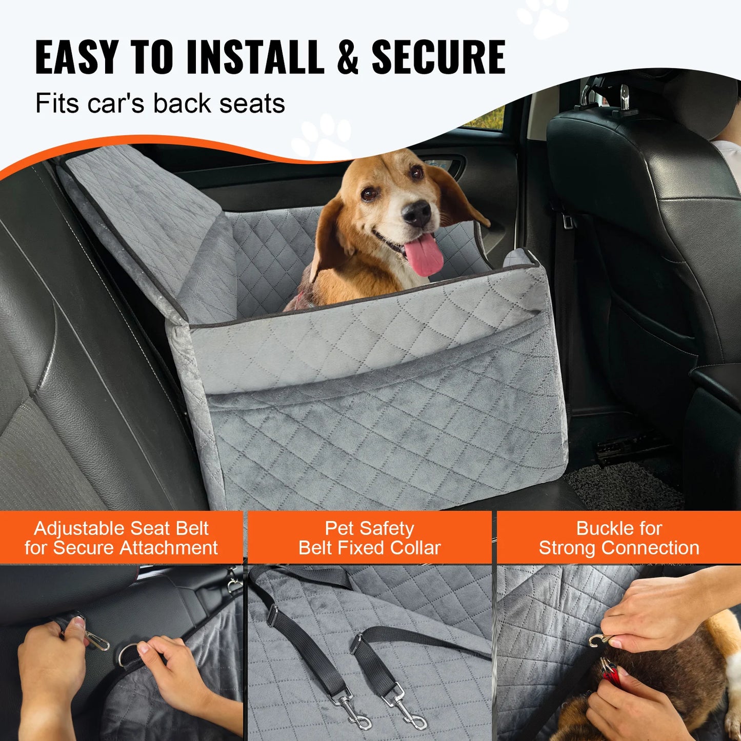 Dog Car Seat Dog Booster Seat for Car with A Storage Pocket Sponge Filling Car Bed for Medium Large Dog up to 55 lbs