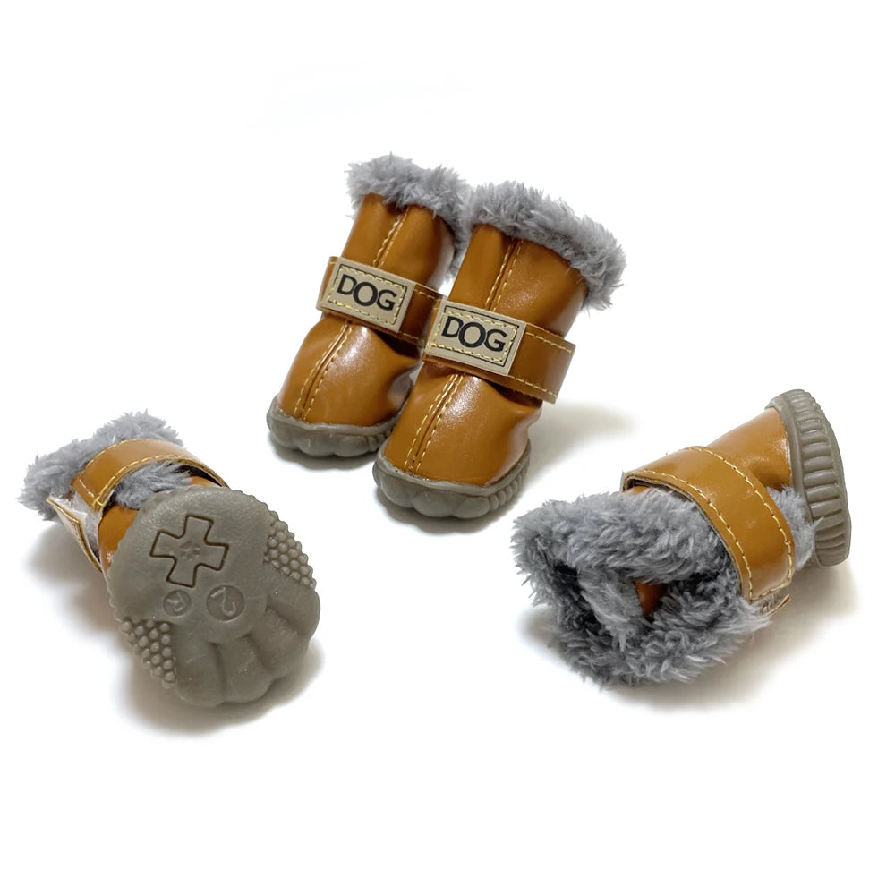 Classic Plush Linning  Small to Large Dog Shoes with Hook Loop Closure Bulldog Booties Plush Outdoor Non-Slip Pet Puppy Winter S