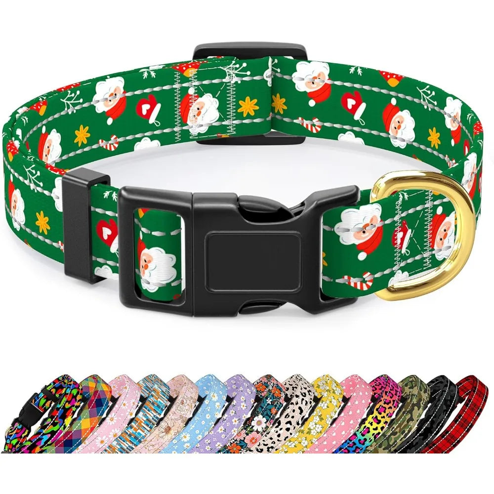 Reflective Dog Collar, Cute Christmas Style Dog Collar for Small Dogs, Soft Nylon Puppy Collar for Boy and Girl Female Dog, Adju