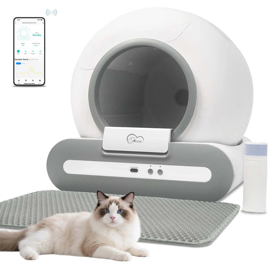 Self-Cleaning Cat Litter Box App Control, ONLY Supports 2.4G WiFi w/Litter Mat&Trash Bags, Fit for Tofu & Mixed Litter
