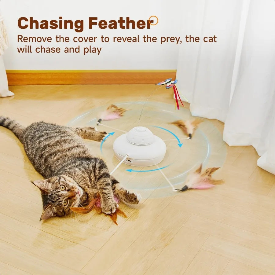 Cat Toys Chargeable 3in1 Hide and Seek for Kittens Interactive Automatic Play Fluttering Butterfly Moving Wand Feather Indoor K