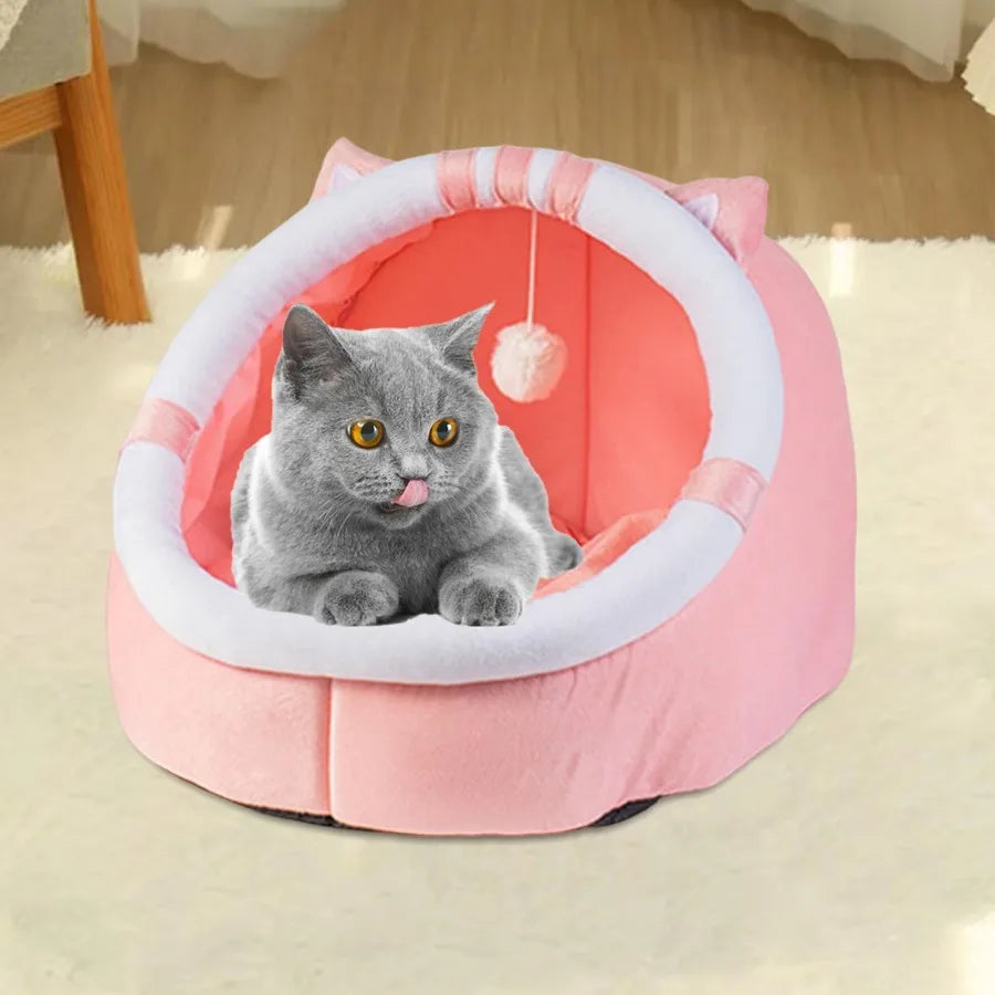 Warm Cave Nest Sleeping Bed for Indoor Cats and Small Puppies Cozy Pink Pet Bed with Soft Fleece Interior Ideal for Indoor Use