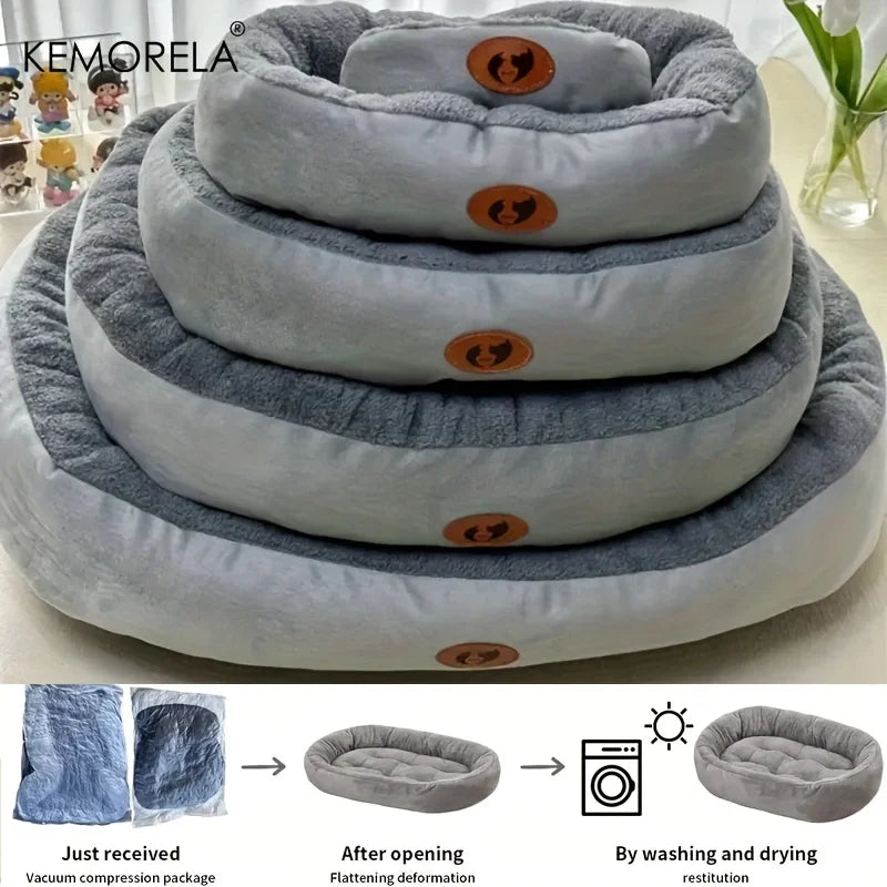 Plush Oval Pet Bed for Dogs and Cats, Thickened achine Washable All-Season Dog Cat Cushion for Small Medium Large Breeds