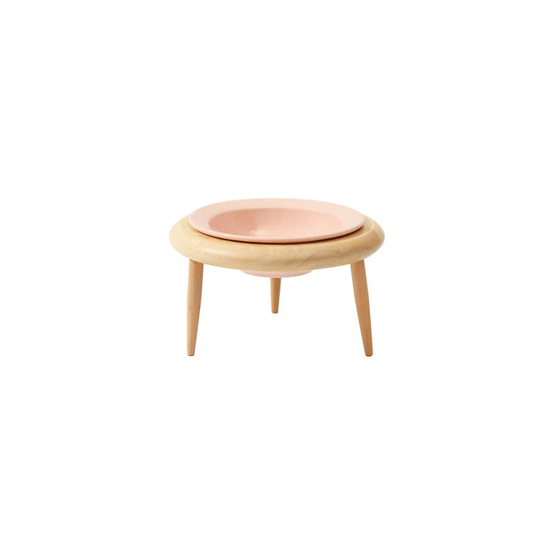 Cat Ceramic Bowl Small Dogs Double Food Water Bowls Pet Elevated Height Adjustable Drinking Eating Bowls with Wooden Stand