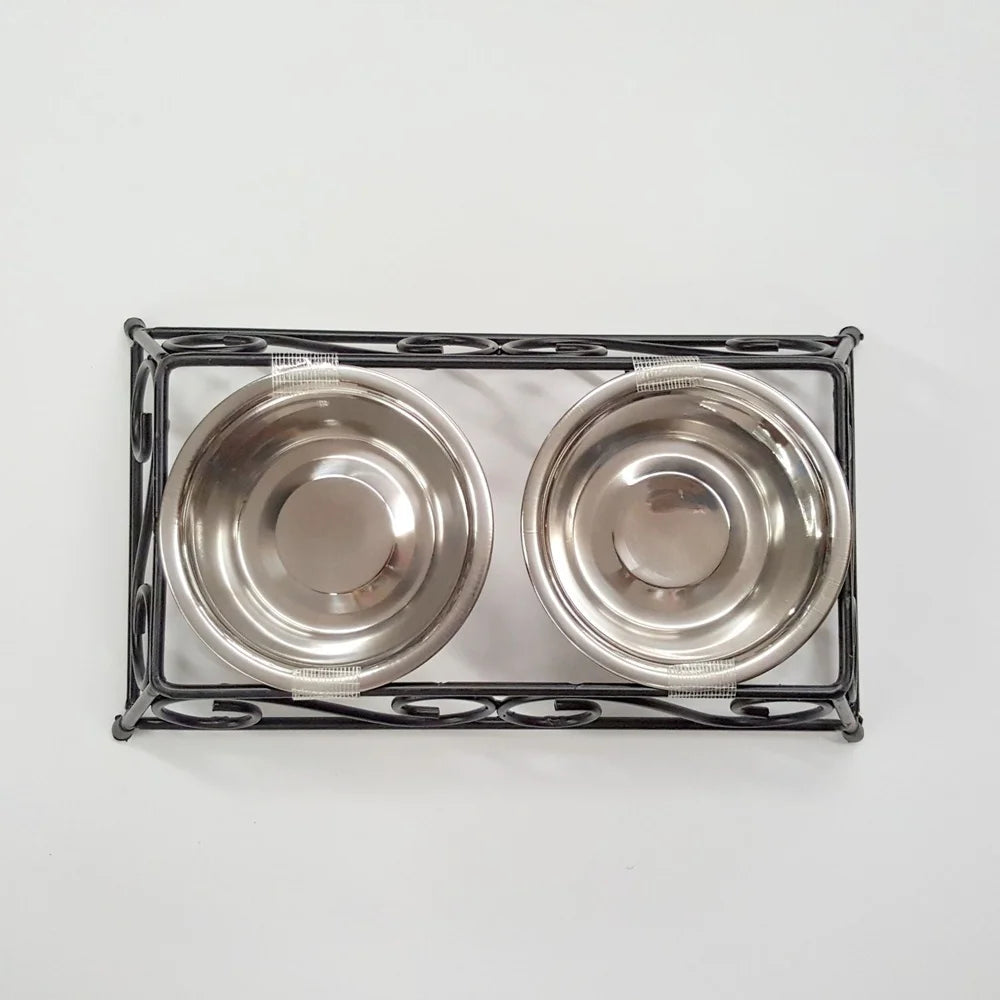 Stainless Steel Elevated Pet Food Bowl Set with Double Diner Removable Insert Rustproof Design Dogs Cats Heavy Duty