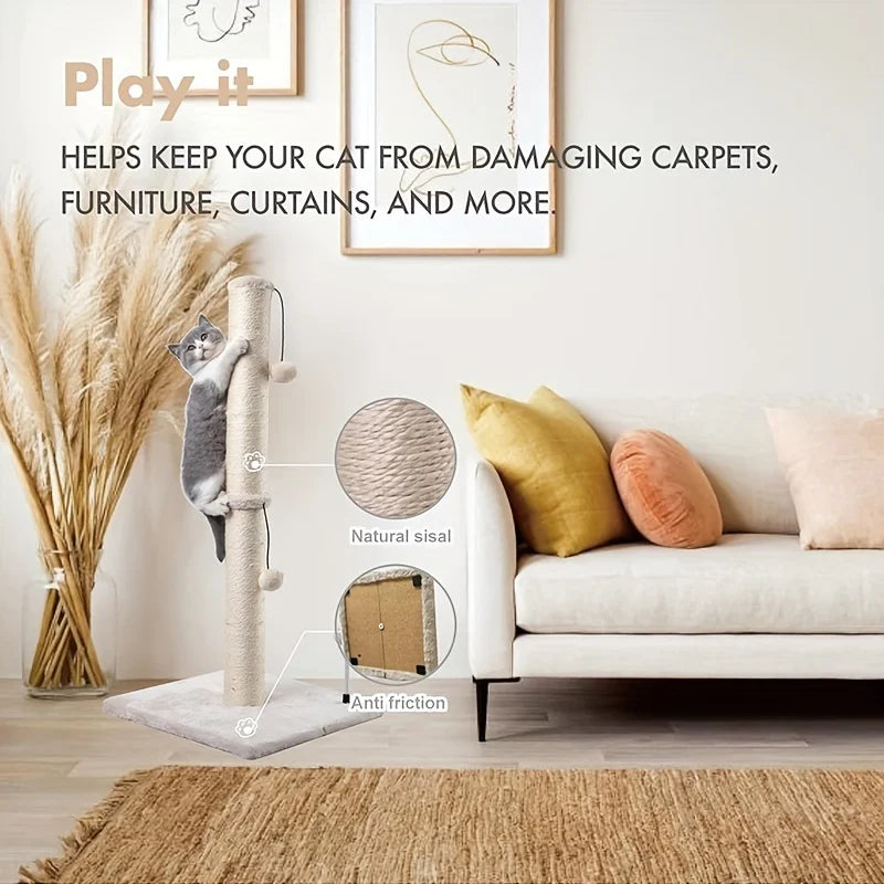 34-inch High Cat Scratching post Premium Basic Cat Scratching Indoor Sisal Scratching Post Tree Strap Hanging Ball for Adult Cat