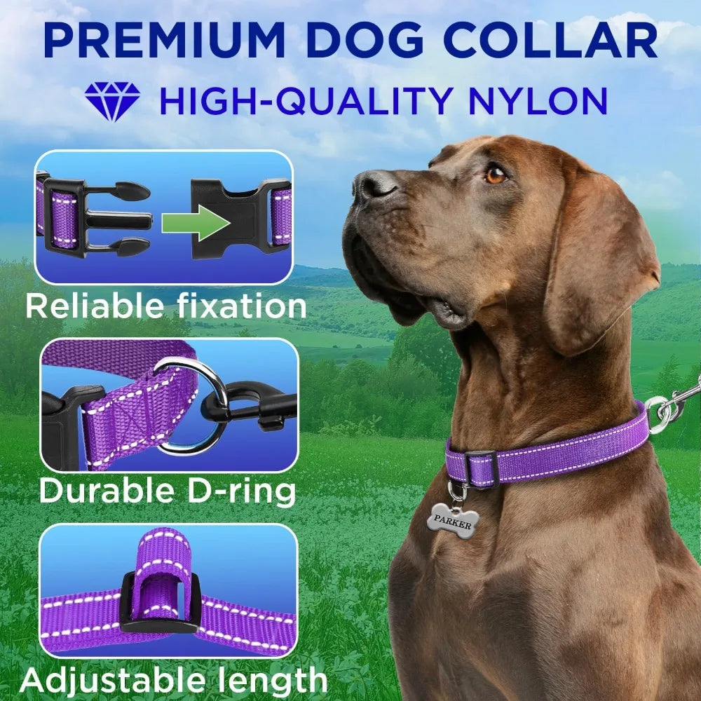Reflective Dog Collar – Violet – S – Basic Nylon Pet Collar ，Quick Release Buckle ， Fits Small, Medium and Large Dogs, Puppies