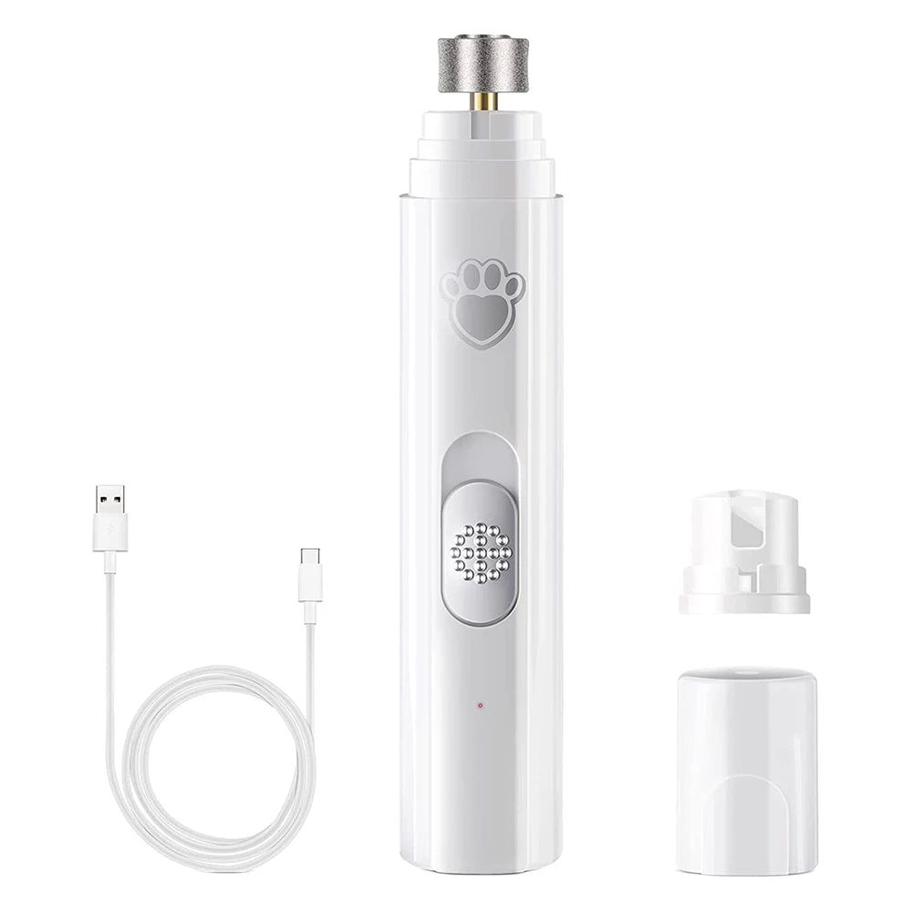 Electric Dog Nail Grinder Low-Noise LED Light Pet Nail Trimmers Painless 2-Speed with Polisher Wheel for Small/Medium/Large Pets
