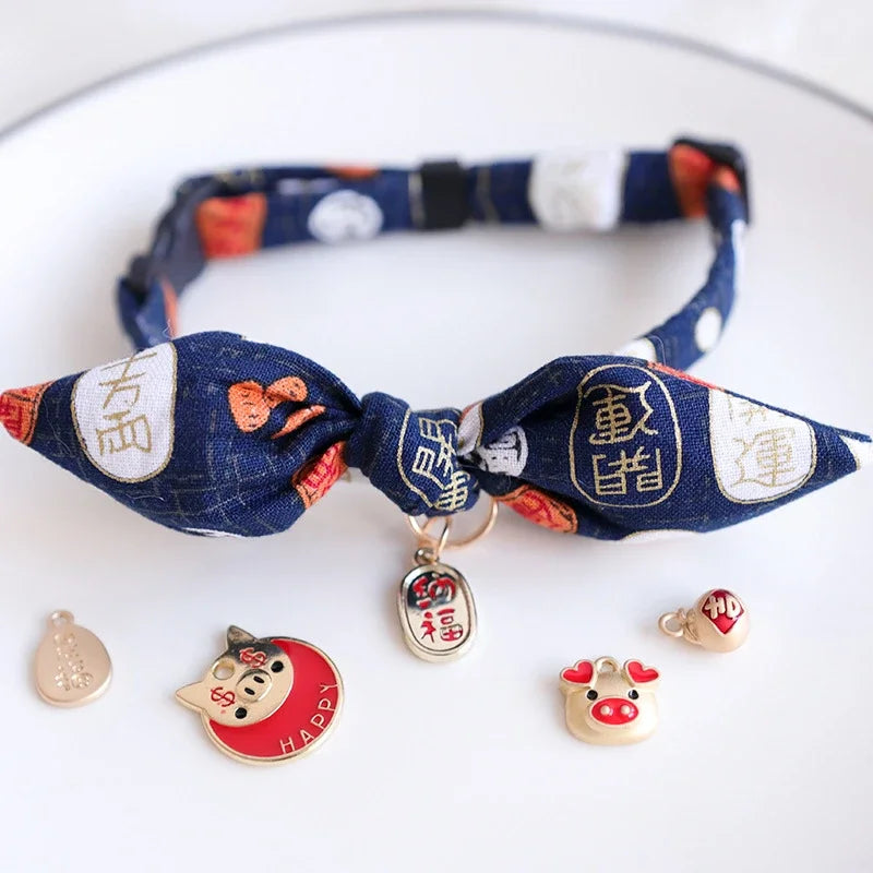 Cute Japanese Print Pet Collar: Bunny Ears Necklace for Dogs & Cats (Spring Decoration)