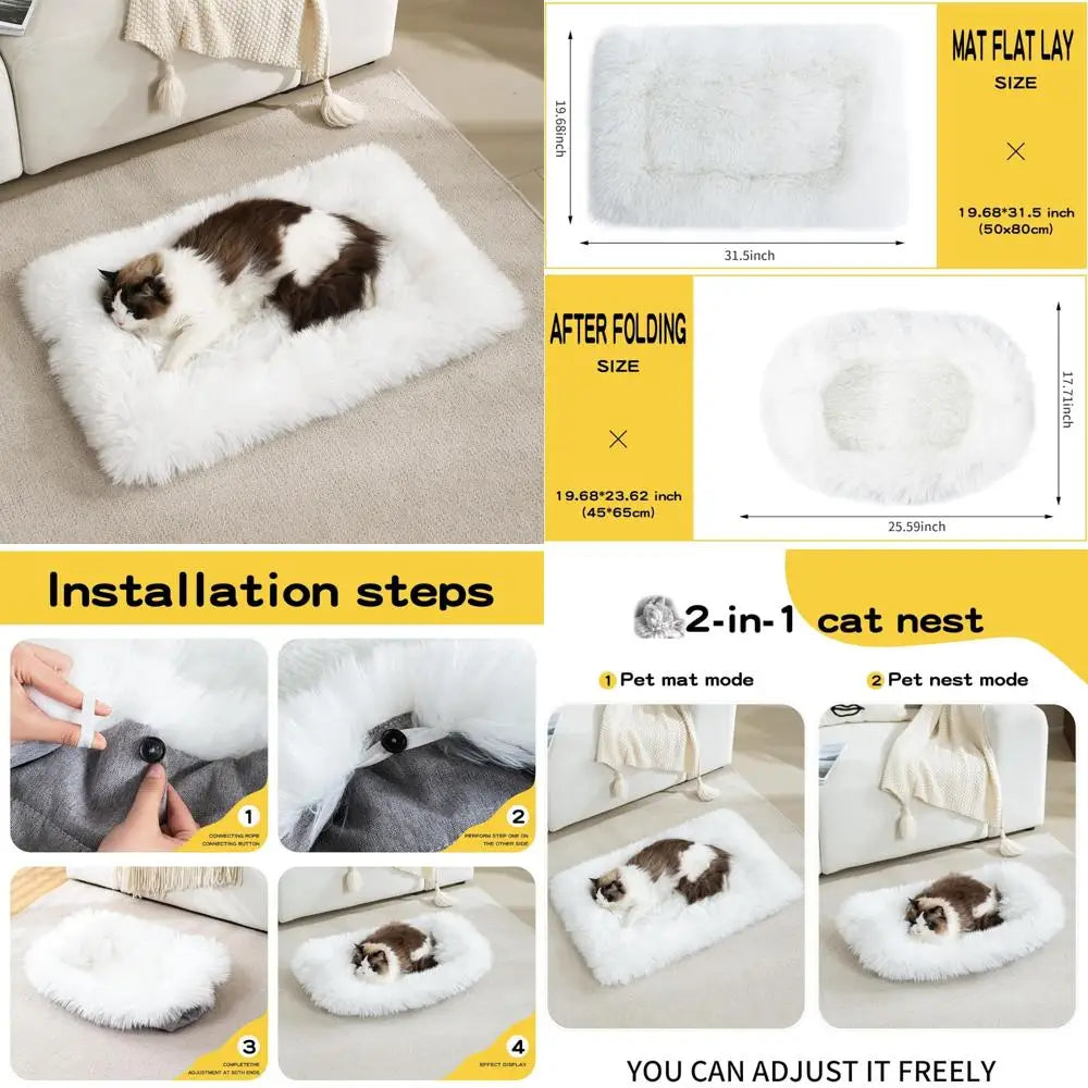 Fluffy Dog Cat Bed Mat 19.6x31.4 inch, Washable Soft Plush Faux Fur Warm Area Puppy Pads Blanket for Indoor Pet Sleep Cushion Wh