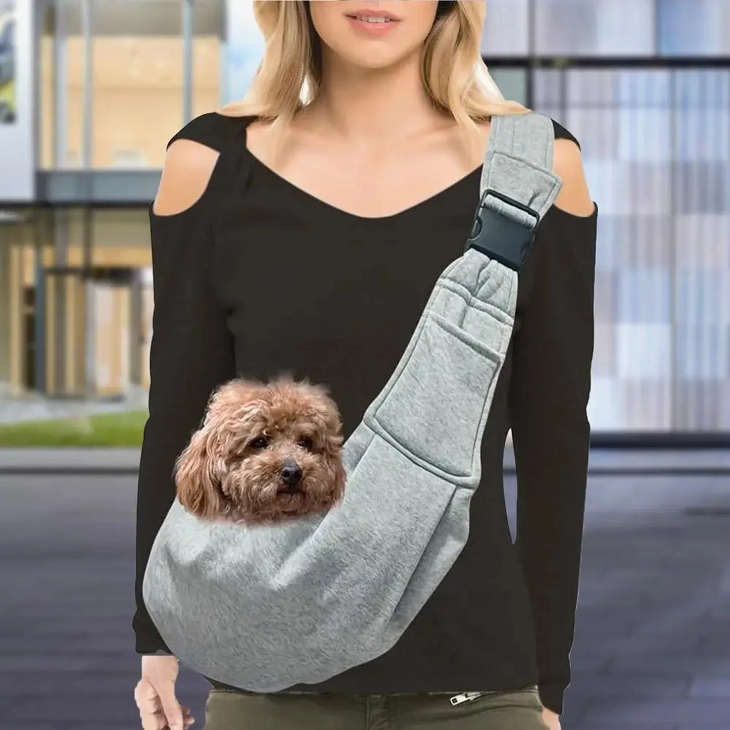 Small pet sling holder, hands-free reversible pet paper plastic bag, handbag, dog and cat sling holder, easy and portable