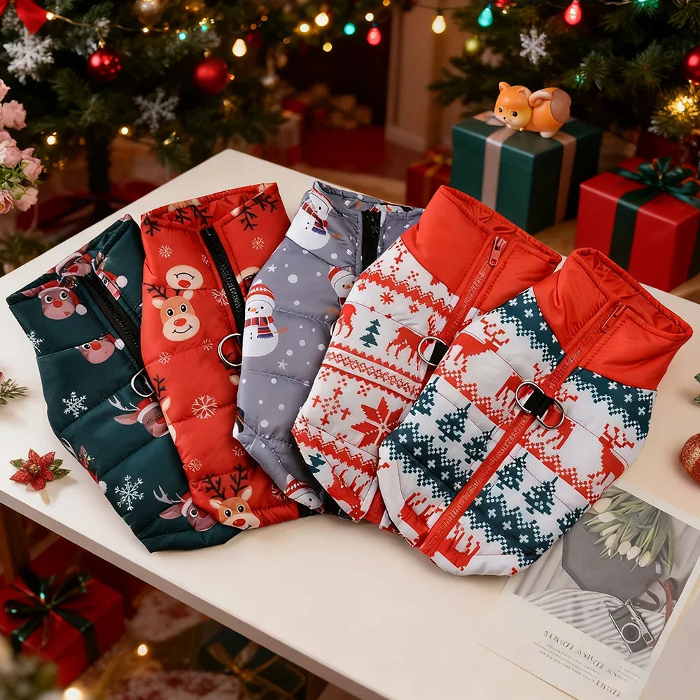 Christmas Dog Costume For Winter Festival Party Pet Jacket For Small Medium Dogs New Year Snowman Print Dogs Outfits With D-ring