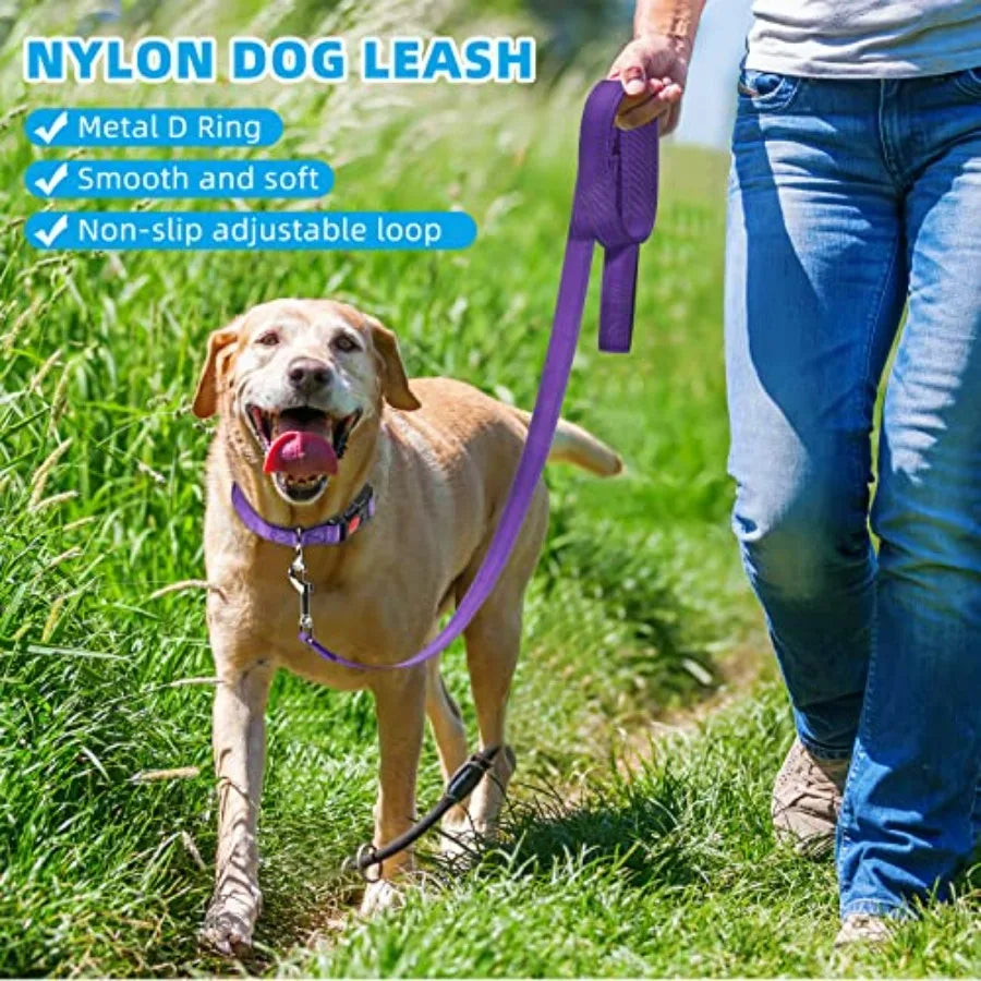 6 Sets Reflective Dog Leash and Collar Set, Nylon Leashes Adjustable Dog Collar Heavy Duty Padded Handle Leash for Small Medium