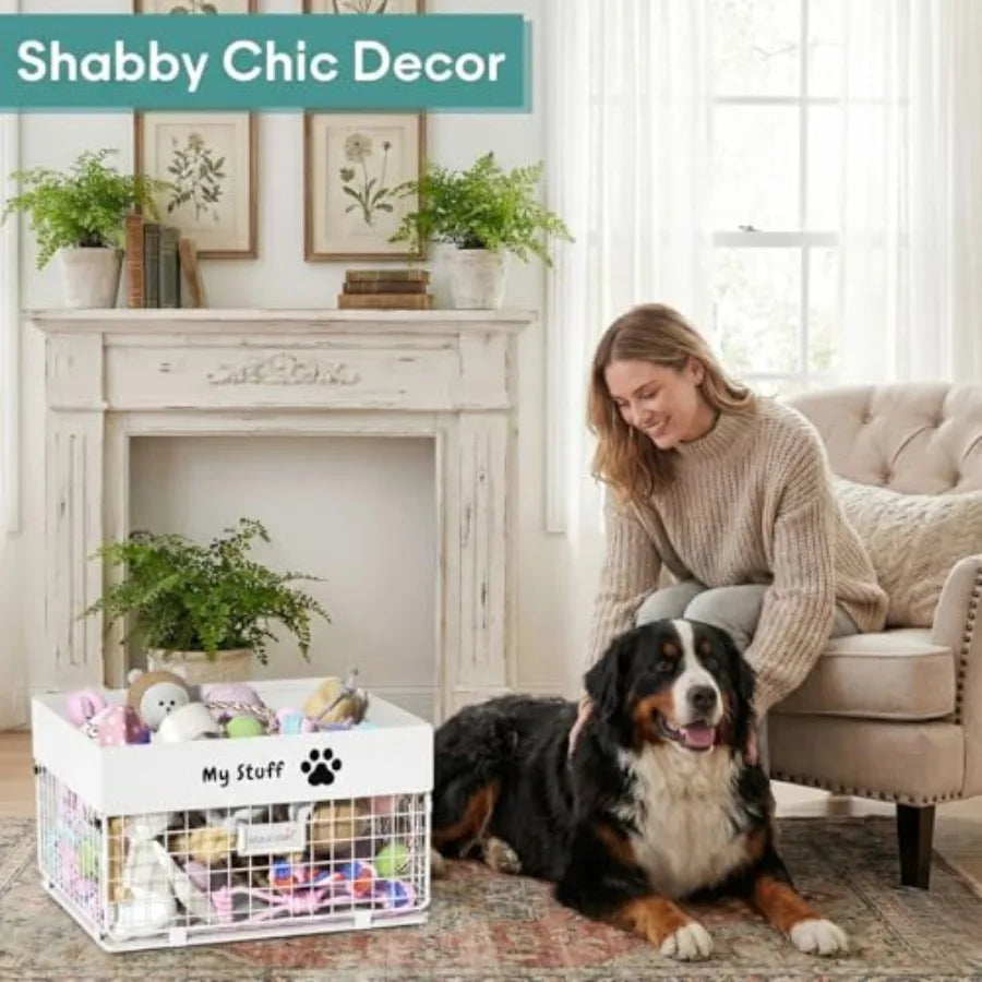 Dog Toy Box- Metal Toy basket for Dog - Dog Toys Storage Bin for Pet - Personalized Large Dog Toys Basket for Puppy and Pet- Ch
