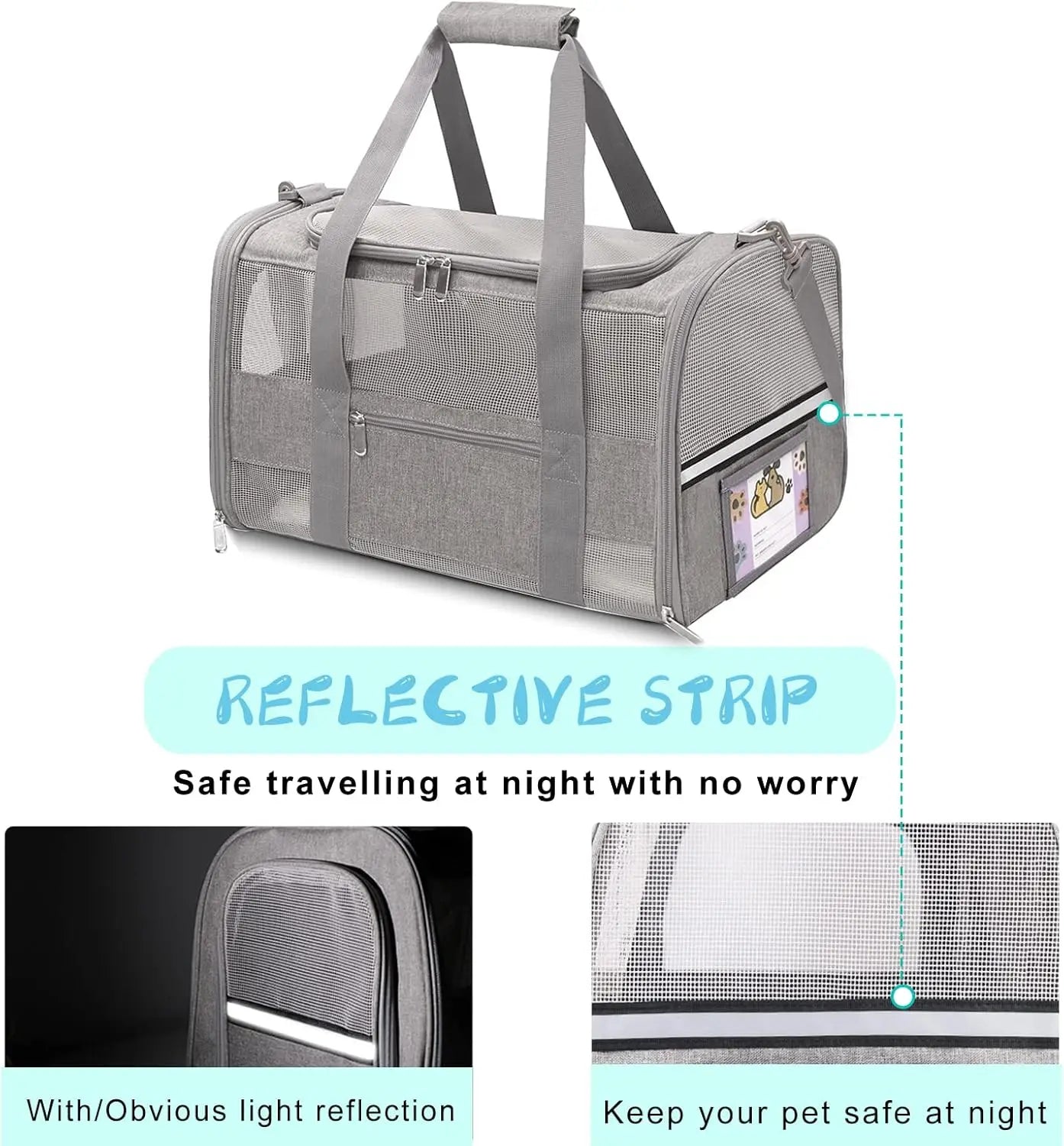 Soft Sided Cat Carrier for Small Cats & Puppies Up to 15 Lbs, Airline Approved, Collapsible Travel Carrier with Reflective Strip