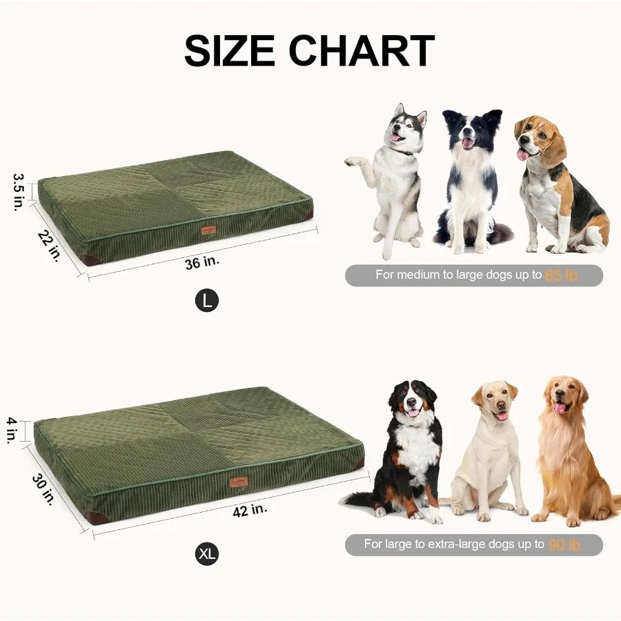 Large Waterproof Dog Bed with Egg Crate Foam Support and Washable Cover Plush Corduroy Exterior for Cozy Comfort AntiSlip Botto