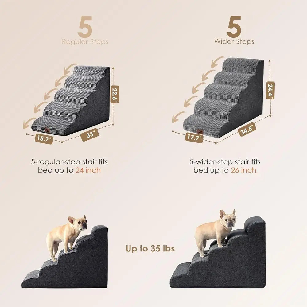Curved Dog Stairs p or High Beds, 5-Step Extra Wide Dog Steps or Small Dogs and Cats, Pet Stairs or High Bed Clim, Non-Slip Bala