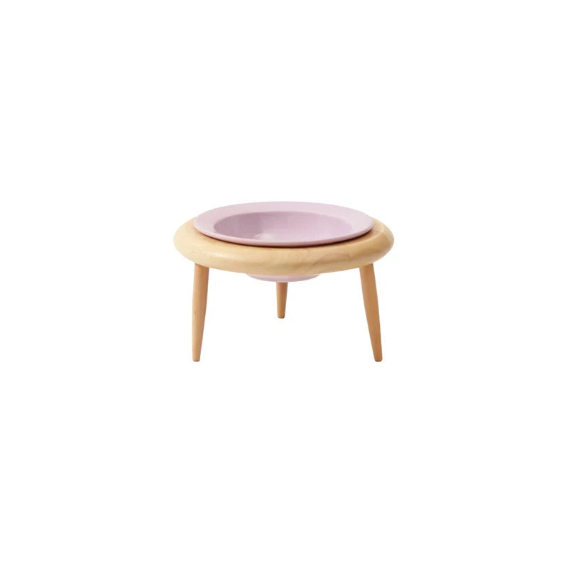 Cat Ceramic Bowl Small Dogs Double Food Water Bowls Pet Elevated Height Adjustable Drinking Eating Bowls with Wooden Stand