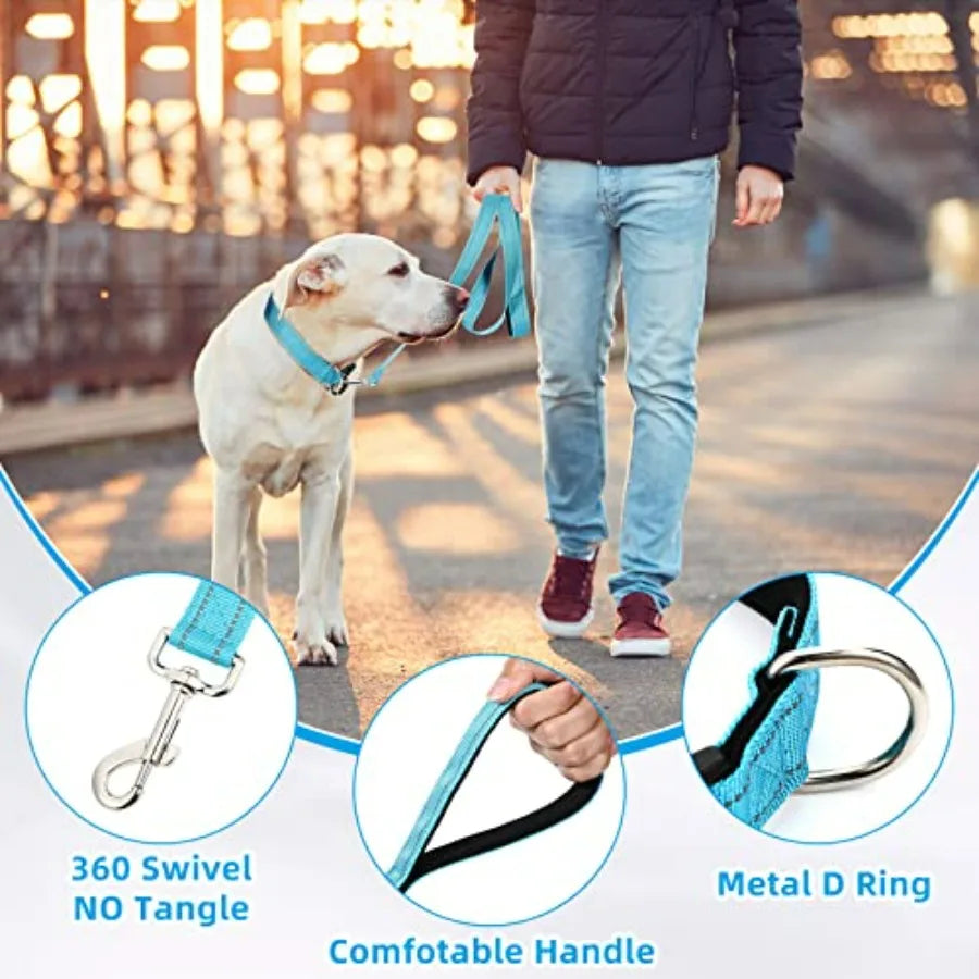6 Sets Reflective Dog Leash and Collar Set, Nylon Leashes Adjustable Dog Collar Heavy Duty Padded Handle Leash for Small Medium