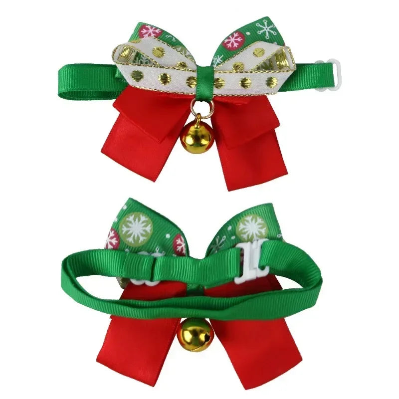 New Year's Christmas Pet Collar with Bell Cute Bow Tie Pet Cat Dog Collar Bow Tie Kitten Puppy Chihuahua Pug Collar