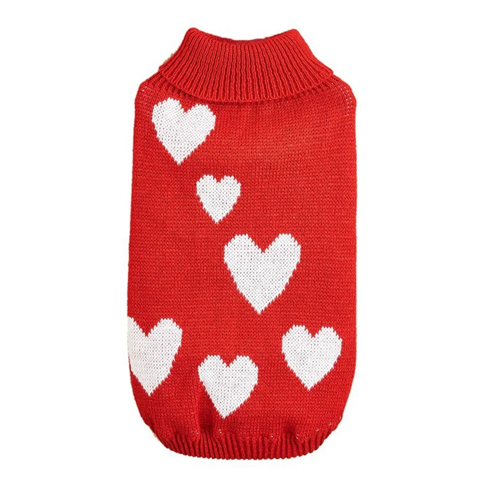 Cute Dog Sweater Heart Pattern Warm Pet Jumper Cat Puppy Coat Jacket Winter Clothes High Collar Knitwear For Cat Small Big Dog