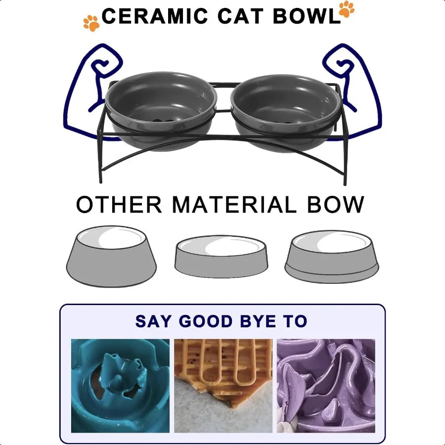 Dog Cat Food Bowls12 OZ 1.5 Cup Ceramic Raised Pet Bowls for Food and Water Two Elevated Pet Dishes Bowls 2.75 Height Sturdy Me