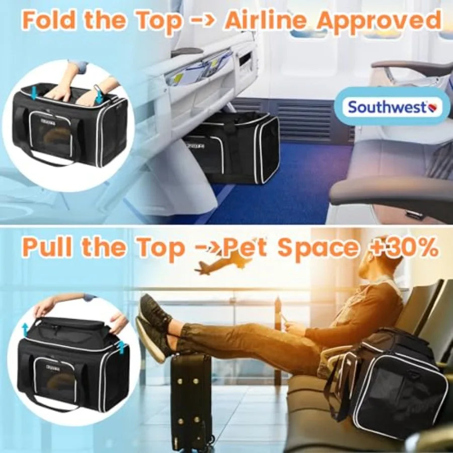 Top-Expandable Pet Carrier 18x13x9.5 Inches Southwest Airline Approved Soft-Sided Carrier for Small Cats and Dogs with Locking