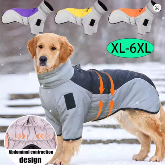 Winter Warm Dog Down Jacket Waterproof Large Dog Coat Reflection High Collar Pet Clothing for Medium Large Dogs Golden Retriever
