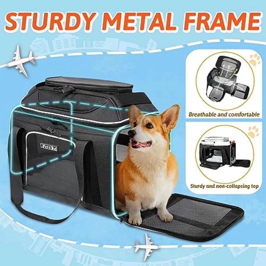 Top-Expandable Pet Carrier 18x13x9.5 Inches Southwest Airline Approved Soft-Sided Carrier for Small Cats and Dogs with Locking