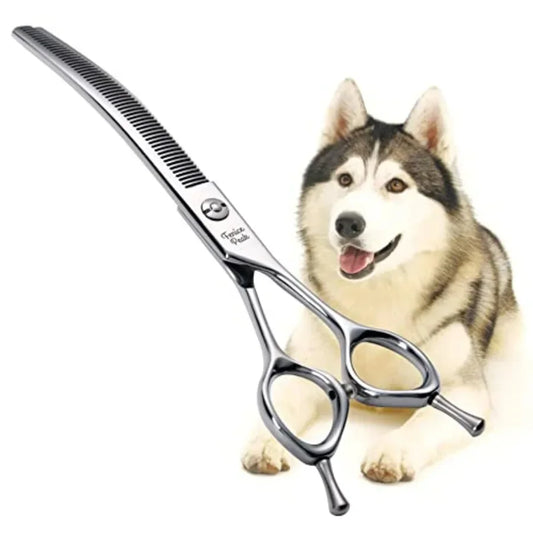 Dog Grooming Shears Curved Thinning Scissors for Dogs and Cats Face Body Trimming Shears 440C 7.5''