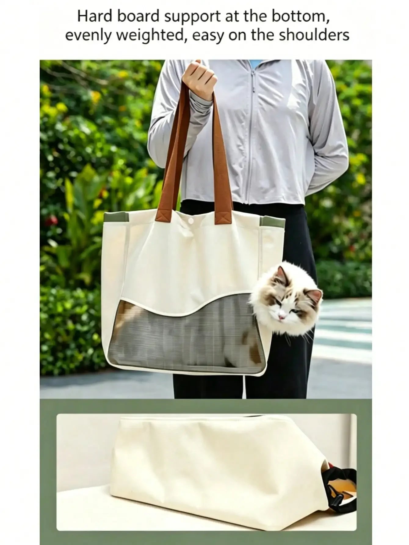 1pc Breathable Mesh Pet Carrier Bag, Suitable For Cats And Dogs. Soft Foldable Design, Supports Hand-Held And Shoulder Strap Carrying, Ventilated Structure To Avoid Stuffiness. Equipped With Reinforced Non-Slip Handle, Waterp