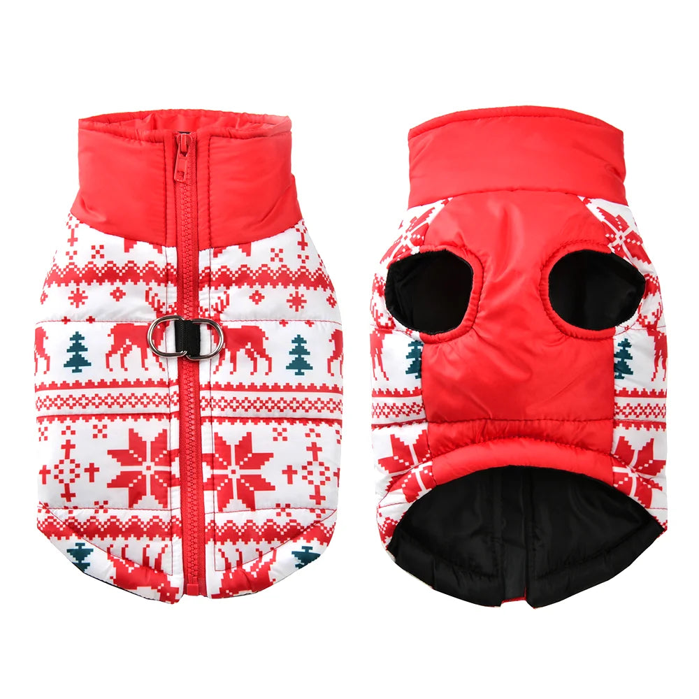 Christmas Dog Costume For Winter Festival Party Pet Jacket For Small Medium Dogs New Year Snowman Print Dogs Outfits With D-ring