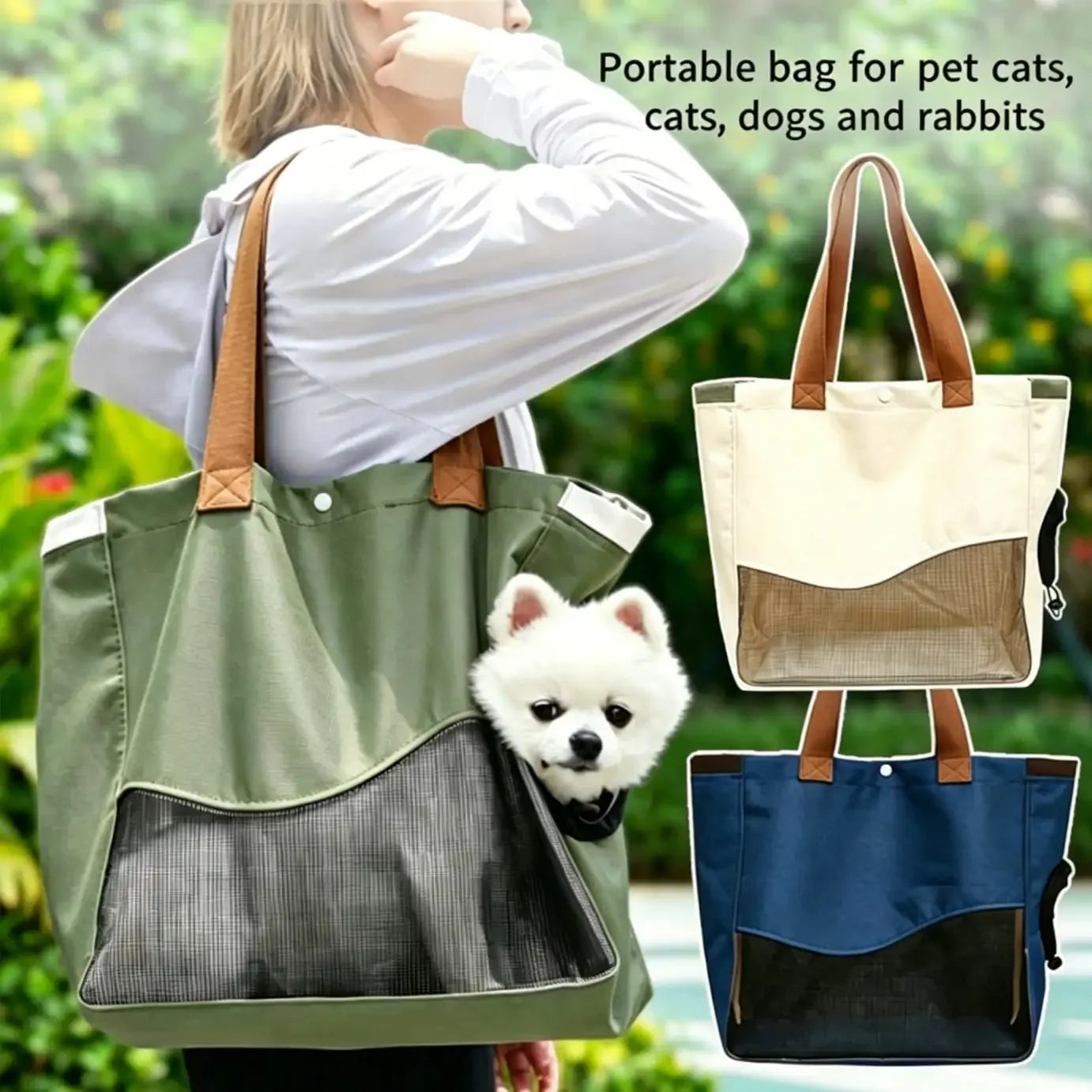 1pc Breathable Mesh Pet Carrier Bag, Suitable For Cats And Dogs. Soft Foldable Design, Supports Hand-Held And Shoulder Strap Carrying, Ventilated Structure To Avoid Stuffiness. Equipped With Reinforced Non-Slip Handle, Waterp
