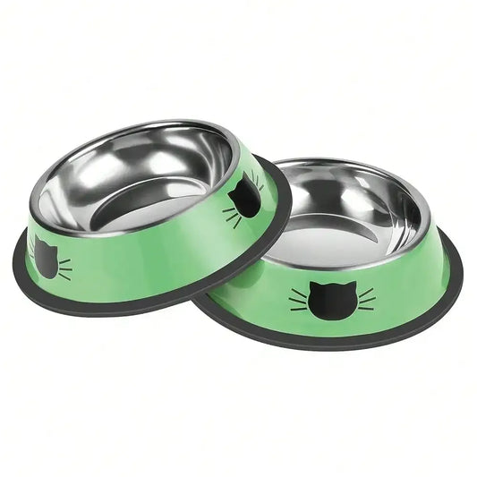 2 Pcs Non-Slip Stainless Steel Small Cat Food Bowls - Unbreakable, Thicken Cat Feeder 7 Oz Dishes With Removable Rubber Base, Ea