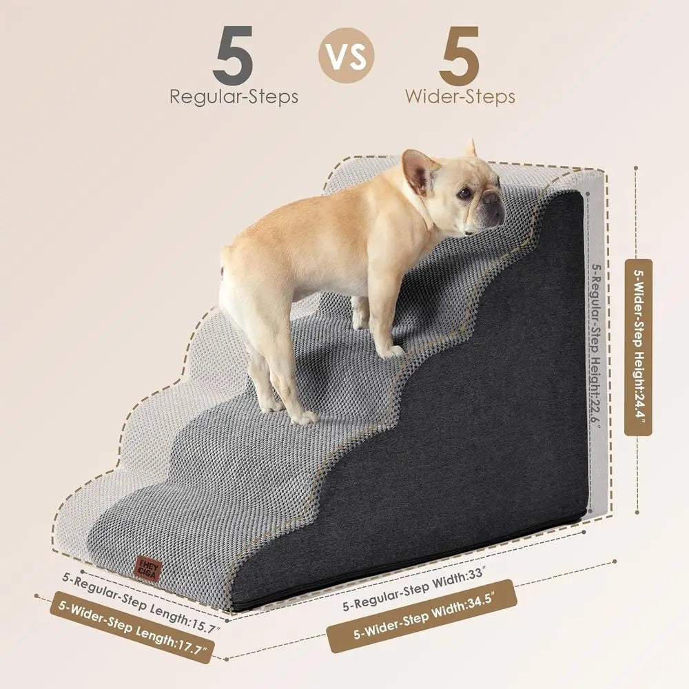 Curved Dog Stairs p or High Beds, 5-Step Extra Wide Dog Steps or Small Dogs and Cats, Pet Stairs or High Bed Clim, Non-Slip Bala