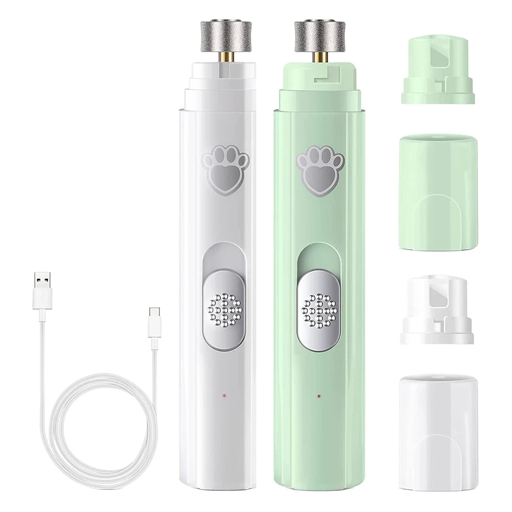 Electric Dog Nail Grinder Low-Noise LED Light Pet Nail Trimmers Painless 2-Speed with Polisher Wheel for Small/Medium/Large Pets