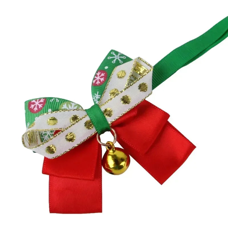New Year's Christmas Pet Collar with Bell Cute Bow Tie Pet Cat Dog Collar Bow Tie Kitten Puppy Chihuahua Pug Collar