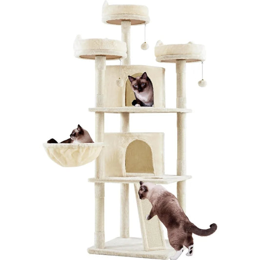 Cat Tree Cat Tower, Multilevel Cat Condo with Sisal Scratching Post as Indoor Cats Play House, Beige