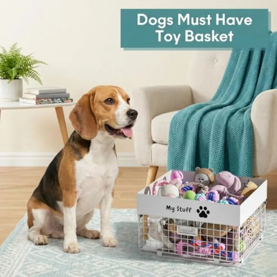Dog Toy Box- Metal Toy basket for Dog - Dog Toys Storage Bin for Pet - Personalized Large Dog Toys Basket for Puppy and Pet- Ch