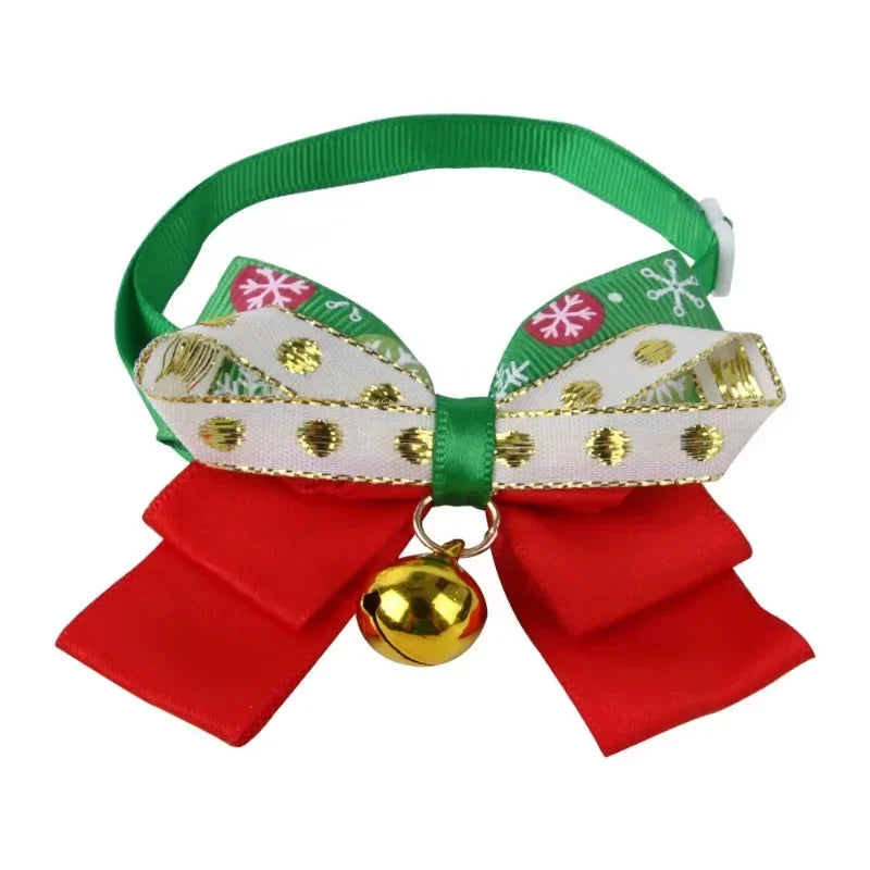 New Year's Christmas Pet Collar with Bell Cute Bow Tie Pet Cat Dog Collar Bow Tie Kitten Puppy Chihuahua Pug Collar